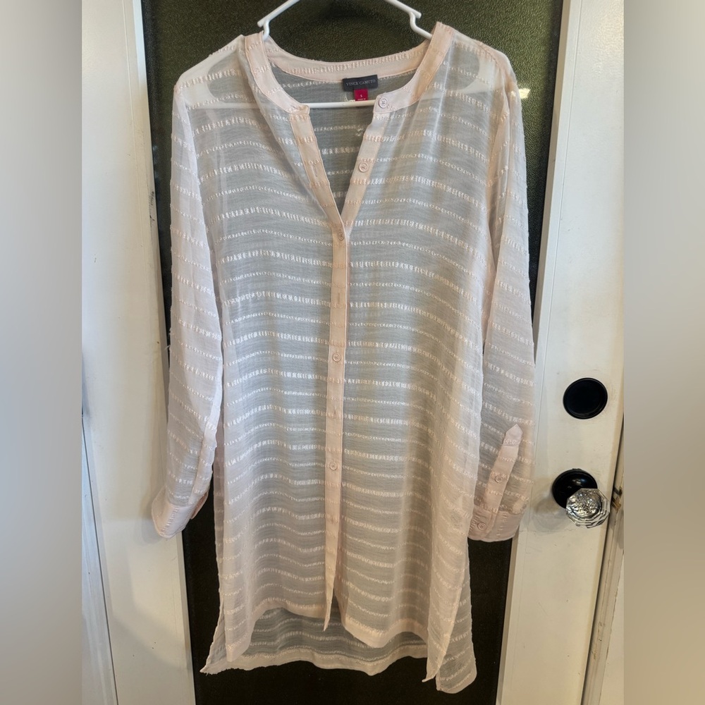Vince Camuto Sheer Pale Pink Button-Down Shirt